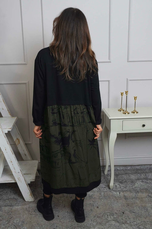 Janette Print Cotton Dress Khaki - Image 4