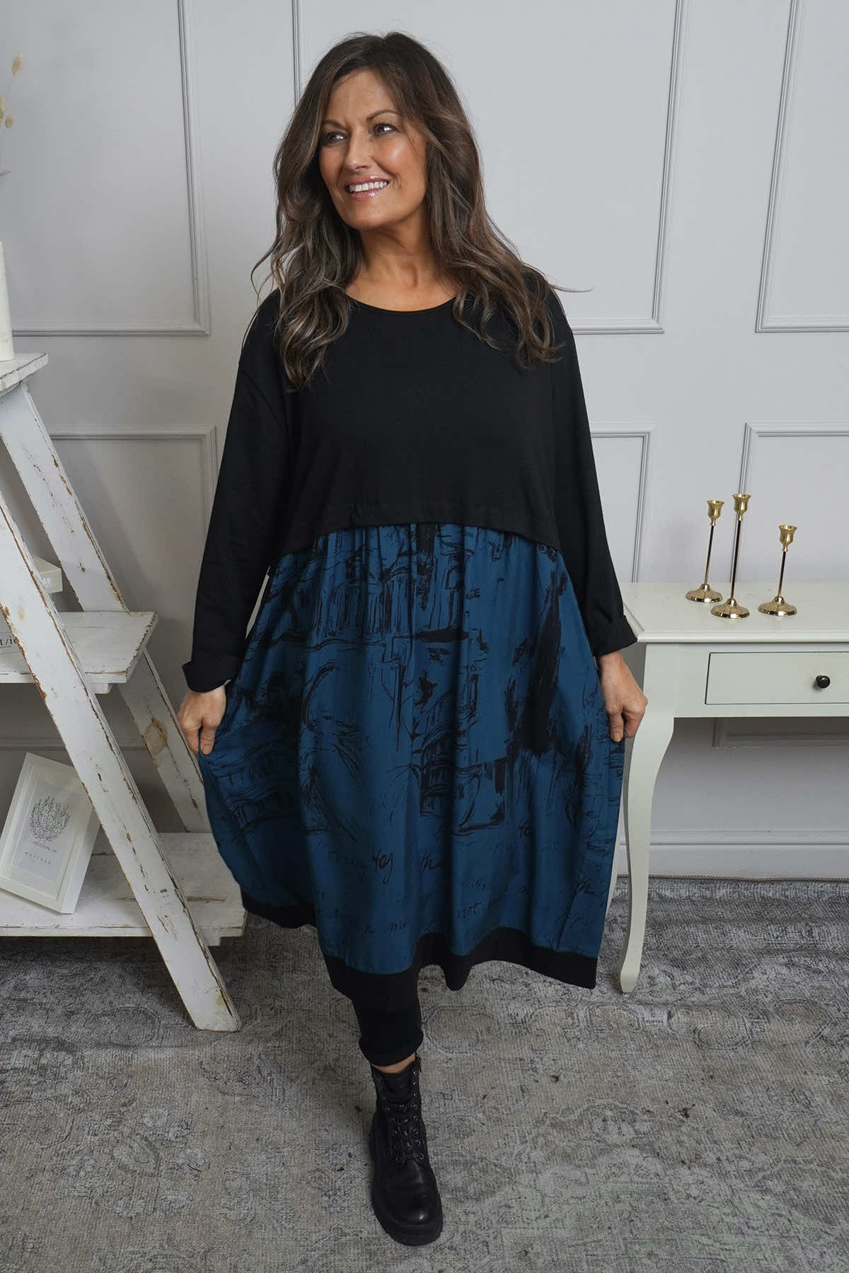 Janette Print Cotton Dress Teal