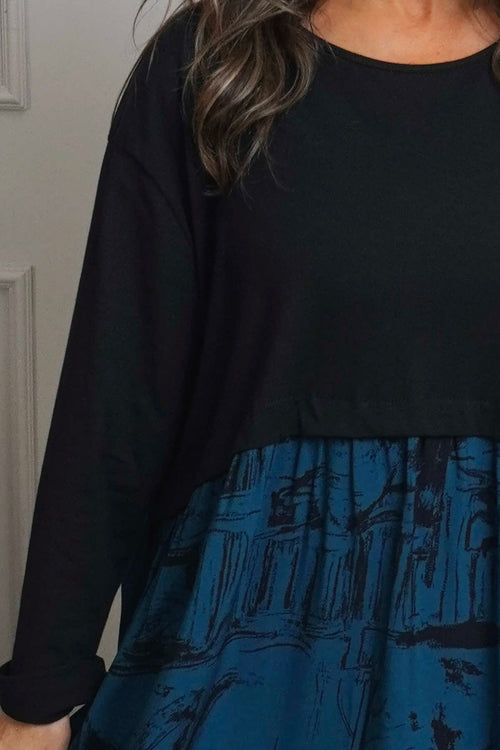 Janette Print Cotton Dress Teal - Image 3