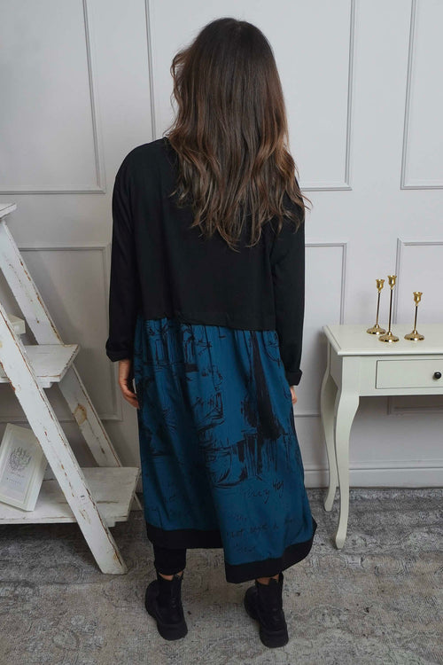 Janette Print Cotton Dress Teal - Image 4