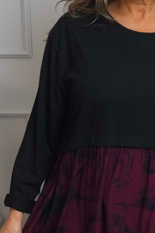 Janette Print Cotton Dress Burgundy - Image 3