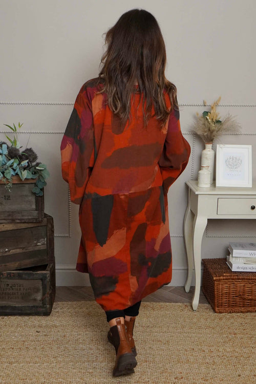 Dreda Print Needlecord Dress Burnt Orange - Image 4