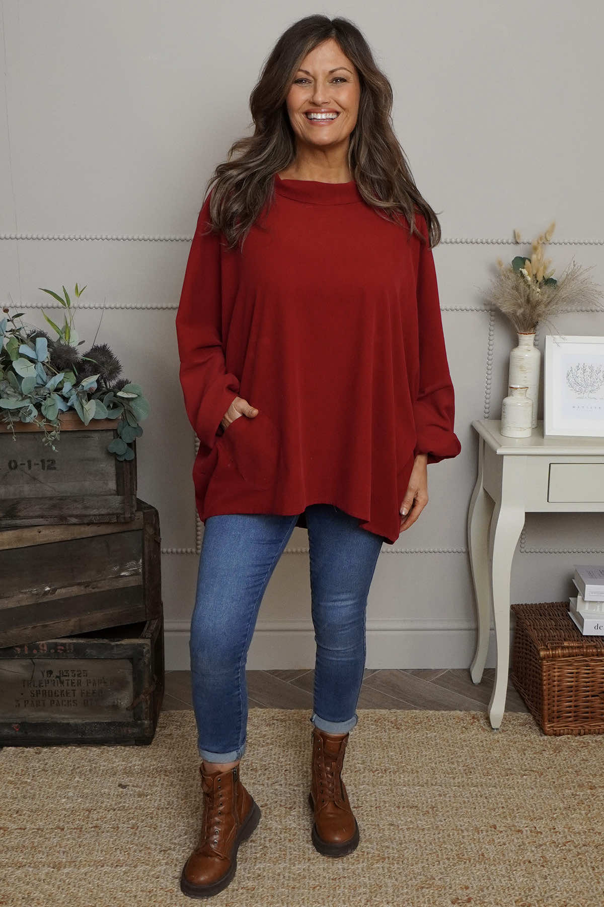 Rhianna Cowl Needlecord Top Red