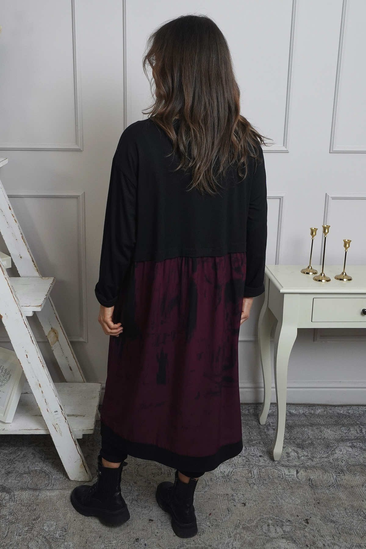 Janette Print Cotton Dress Burgundy