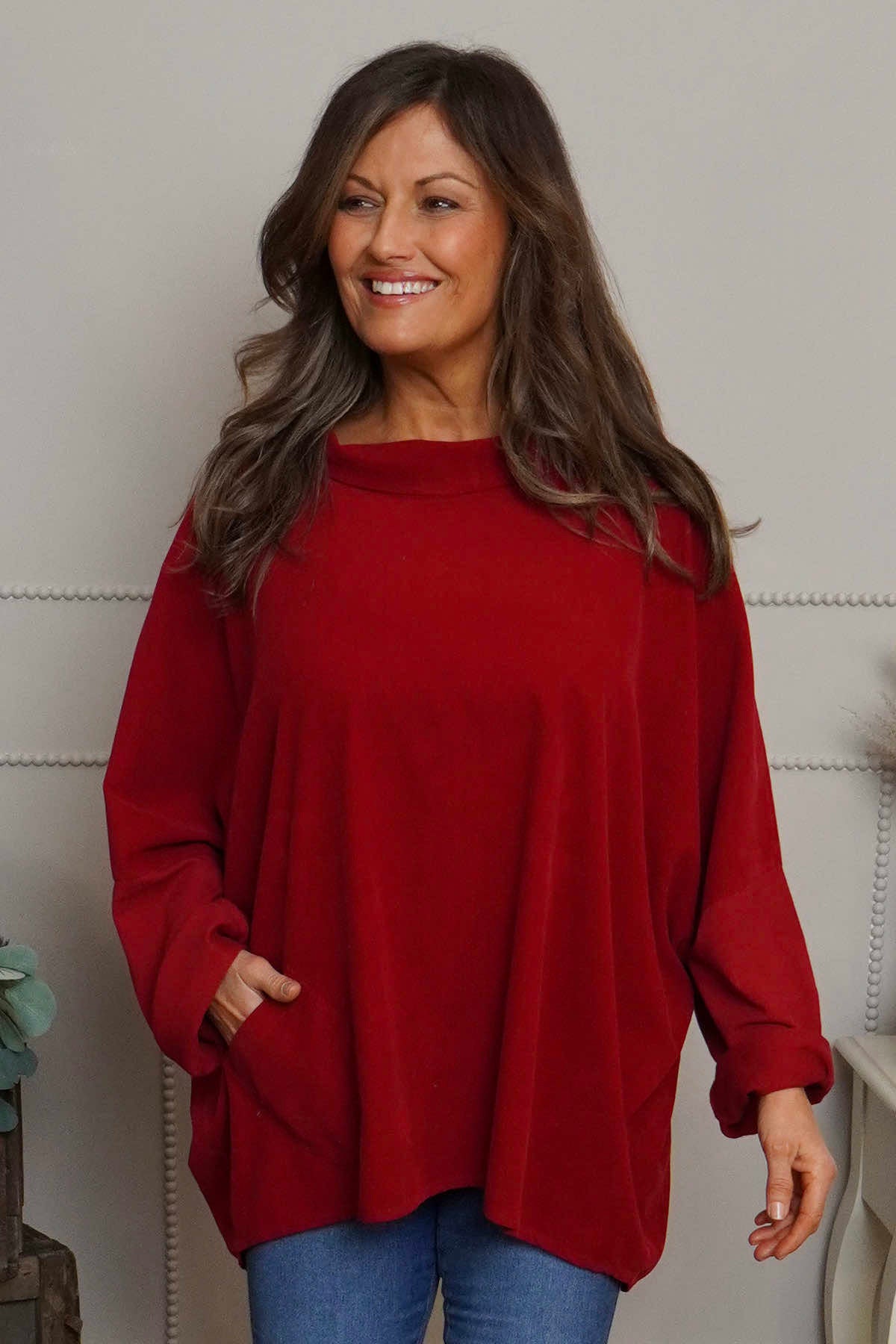 Rhianna Cowl Needlecord Top Red