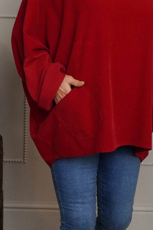 Rhianna Cowl Needlecord Top Red - Image 3