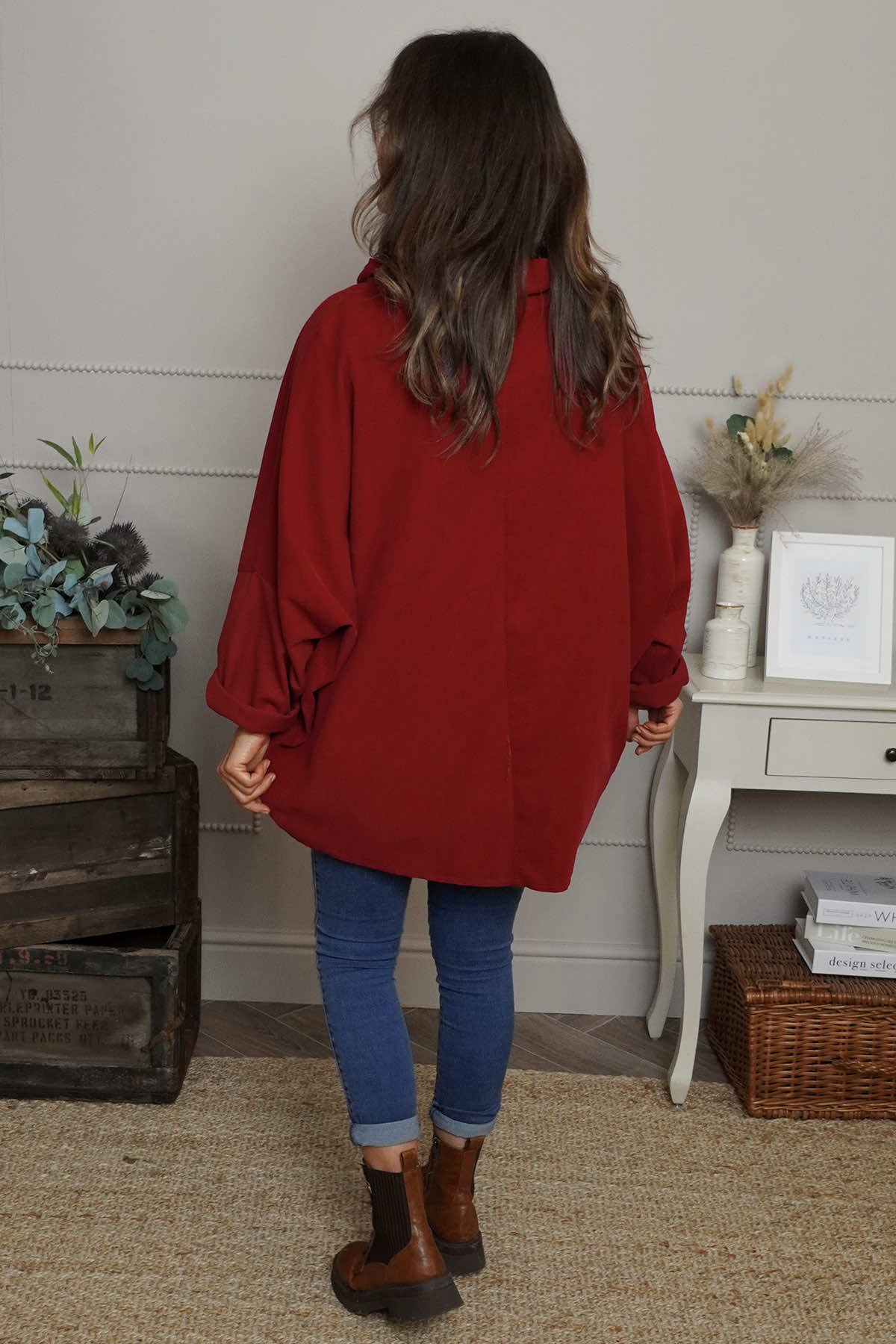 Rhianna Cowl Needlecord Top Red