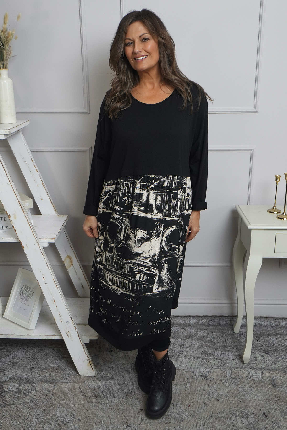 Janette Print Cotton Dress Stone