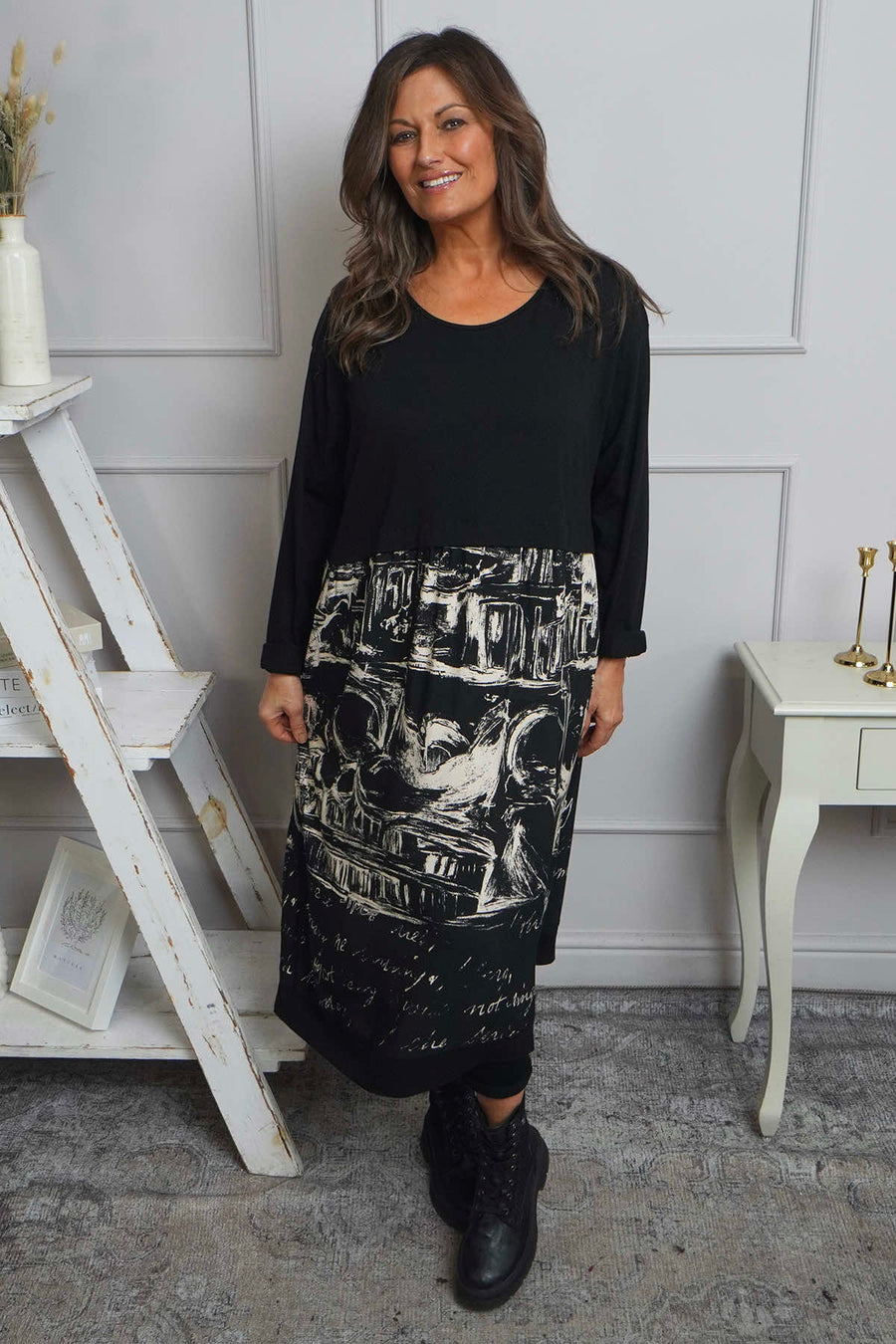 Janette Print Cotton Dress Stone