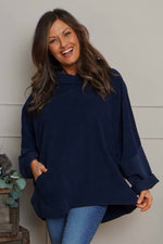 Rhianna Cowl Needlecord Top Navy Navy - Rhianna Cowl Needlecord Top Navy