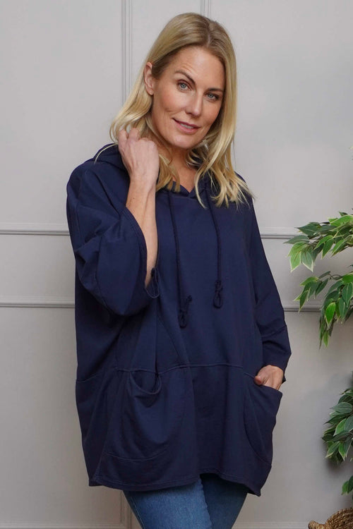 Aretha Hooded Cotton Top Navy - Image 2