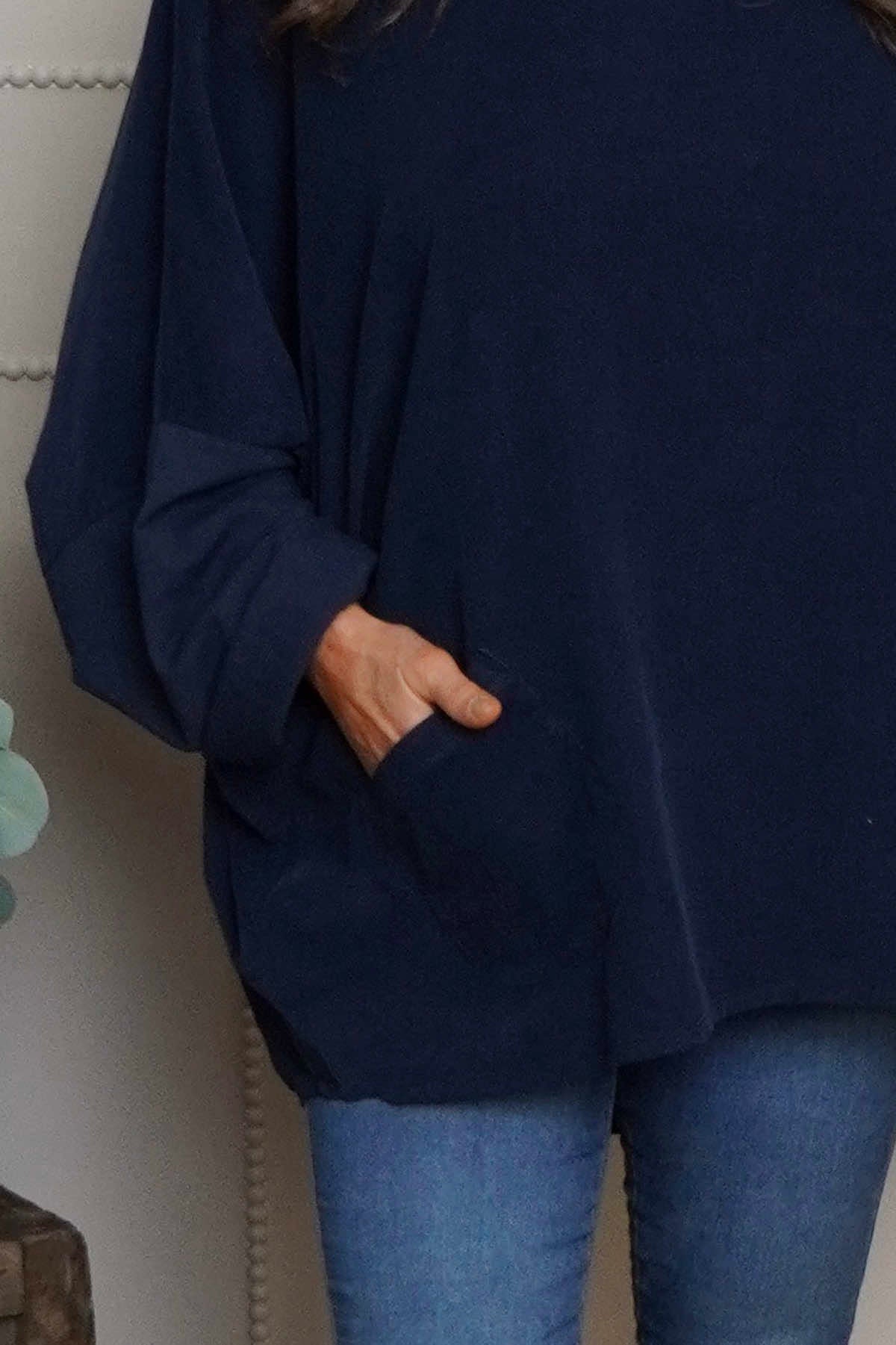 Rhianna Cowl Needlecord Top Navy