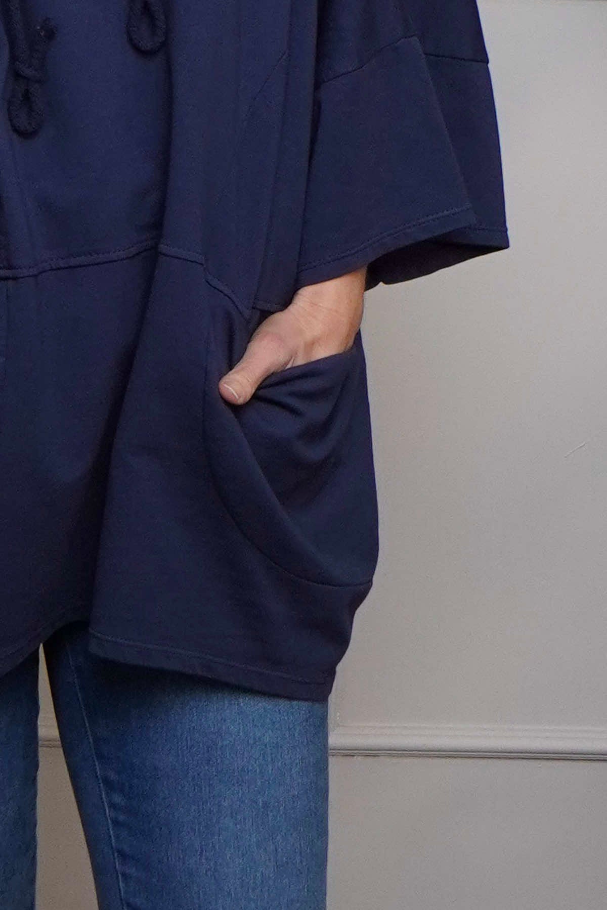 Aretha Hooded Cotton Top Navy