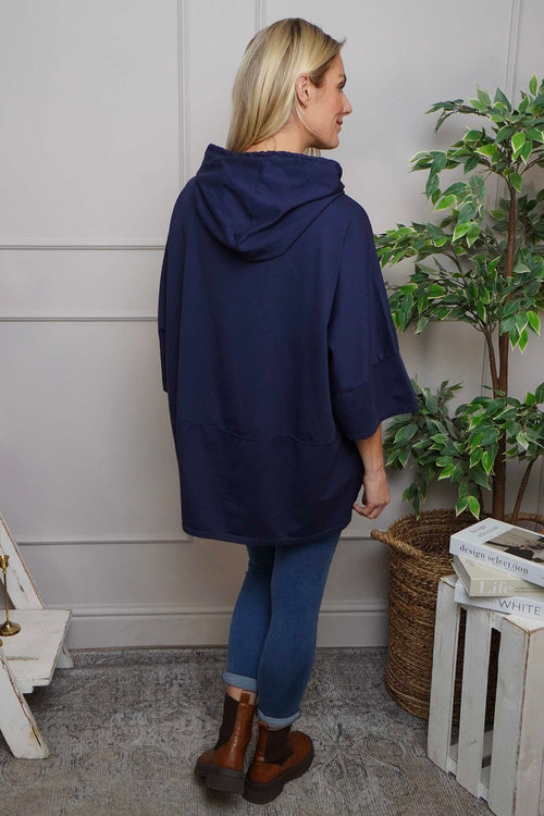 Aretha Hooded Cotton Top Navy - Image 4