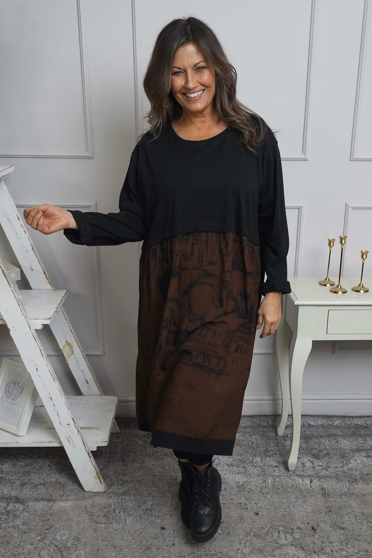 Janette Print Cotton Dress Cocoa