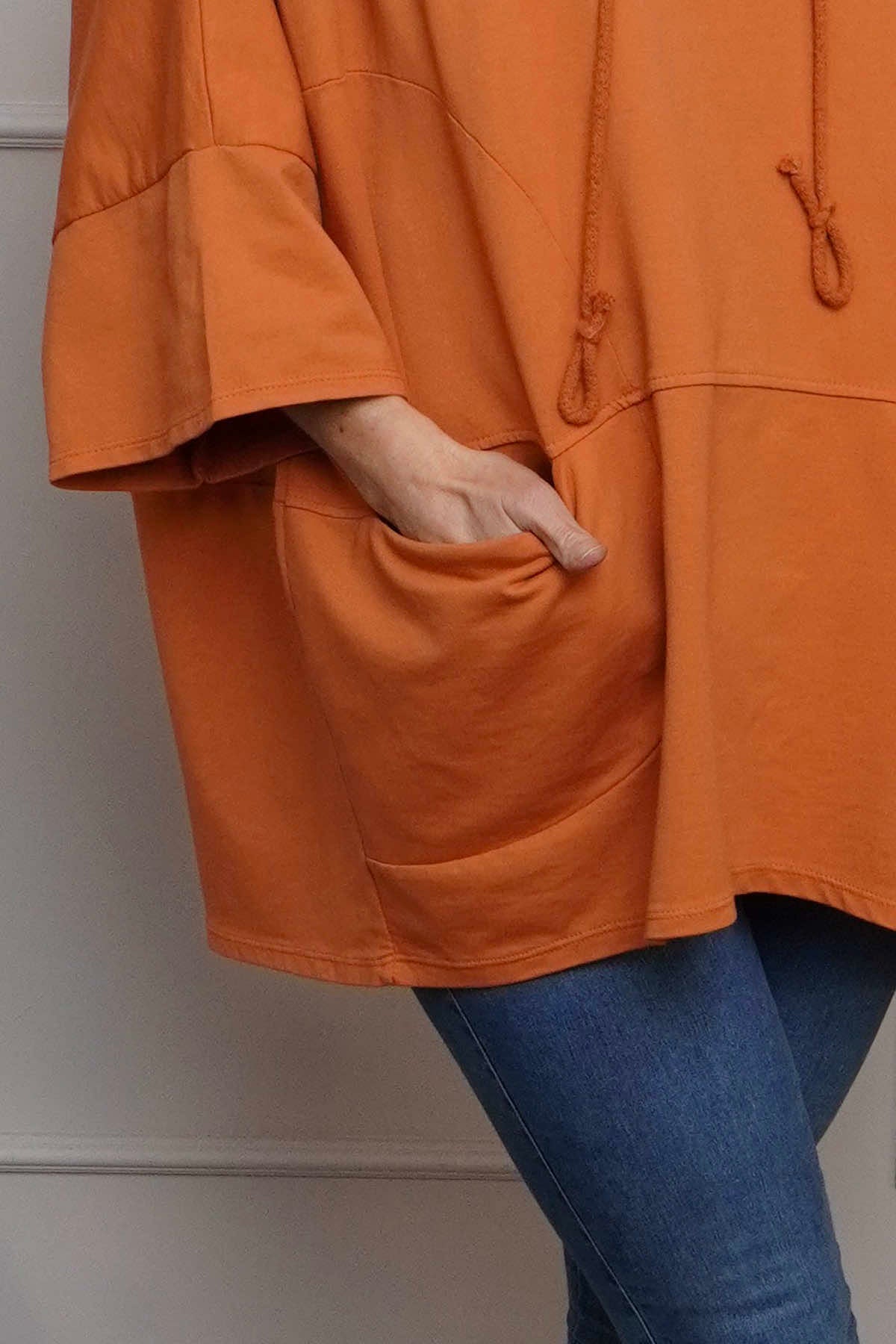 Aretha Hooded Cotton Top Burnt Orange