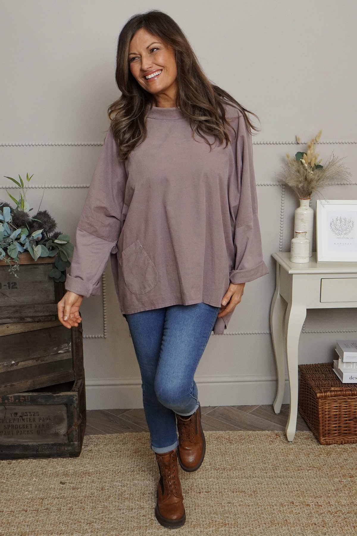 Rhianna Cowl Needlecord Top Mauve