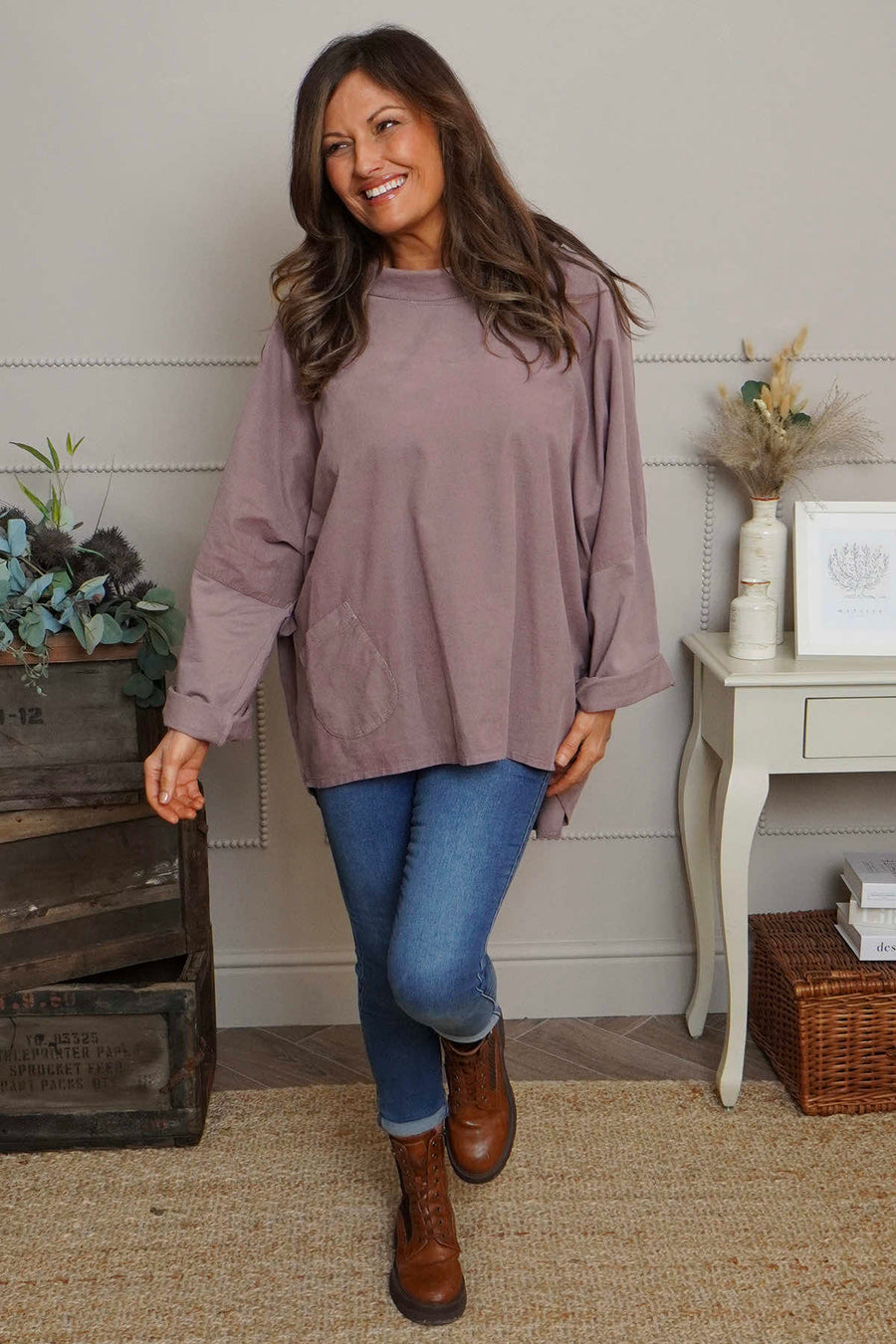 Rhianna Cowl Needlecord Top Mauve