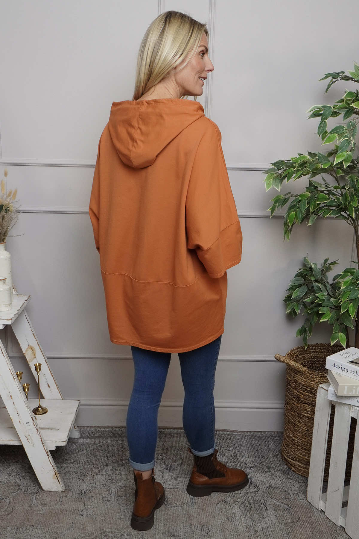 Aretha Hooded Cotton Top Burnt Orange