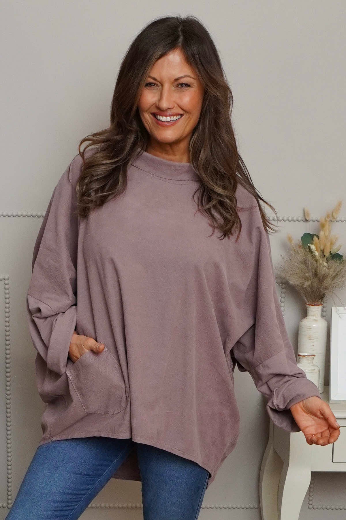 Rhianna Cowl Needlecord Top Mauve