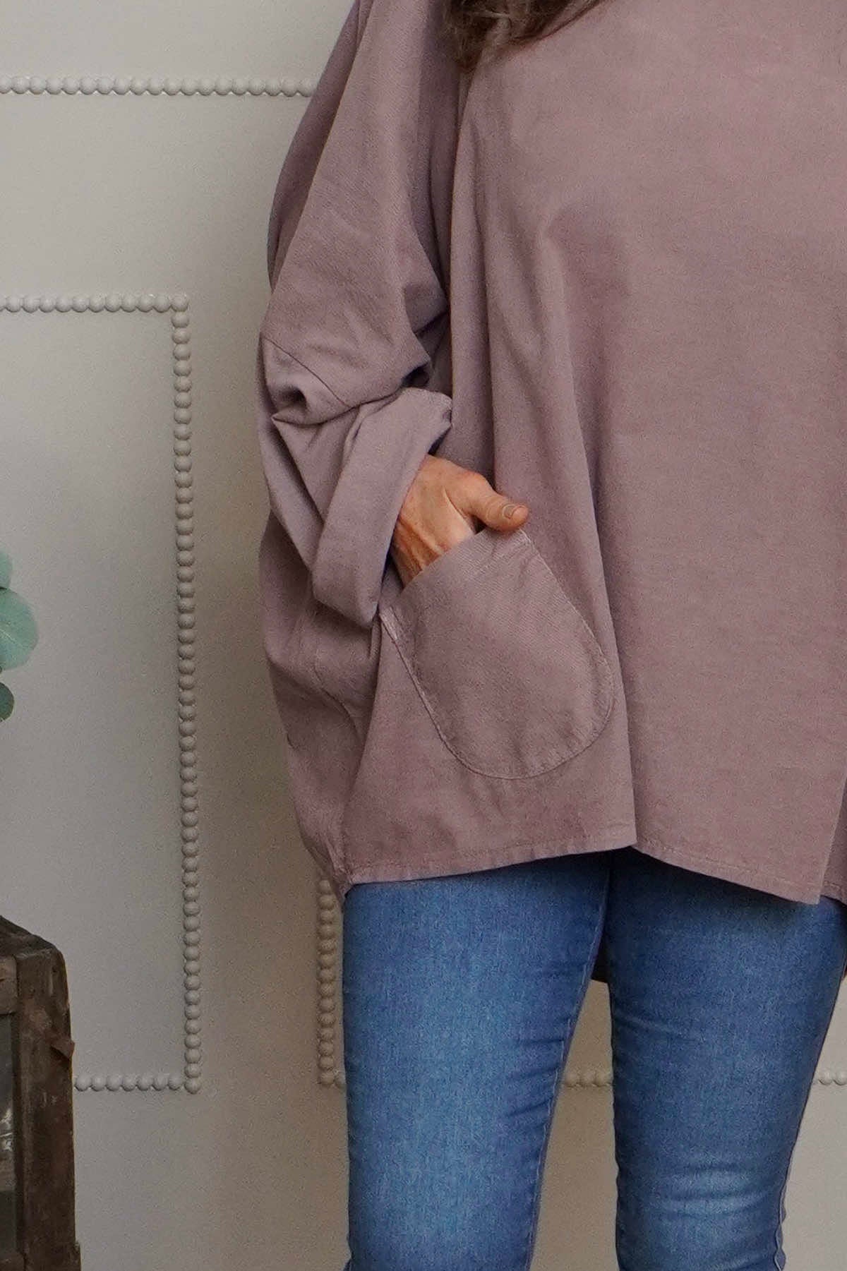 Rhianna Cowl Needlecord Top Mauve