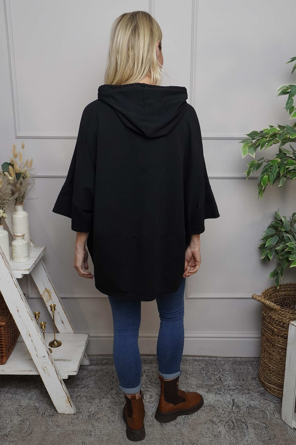 Aretha Hooded Cotton Top Black