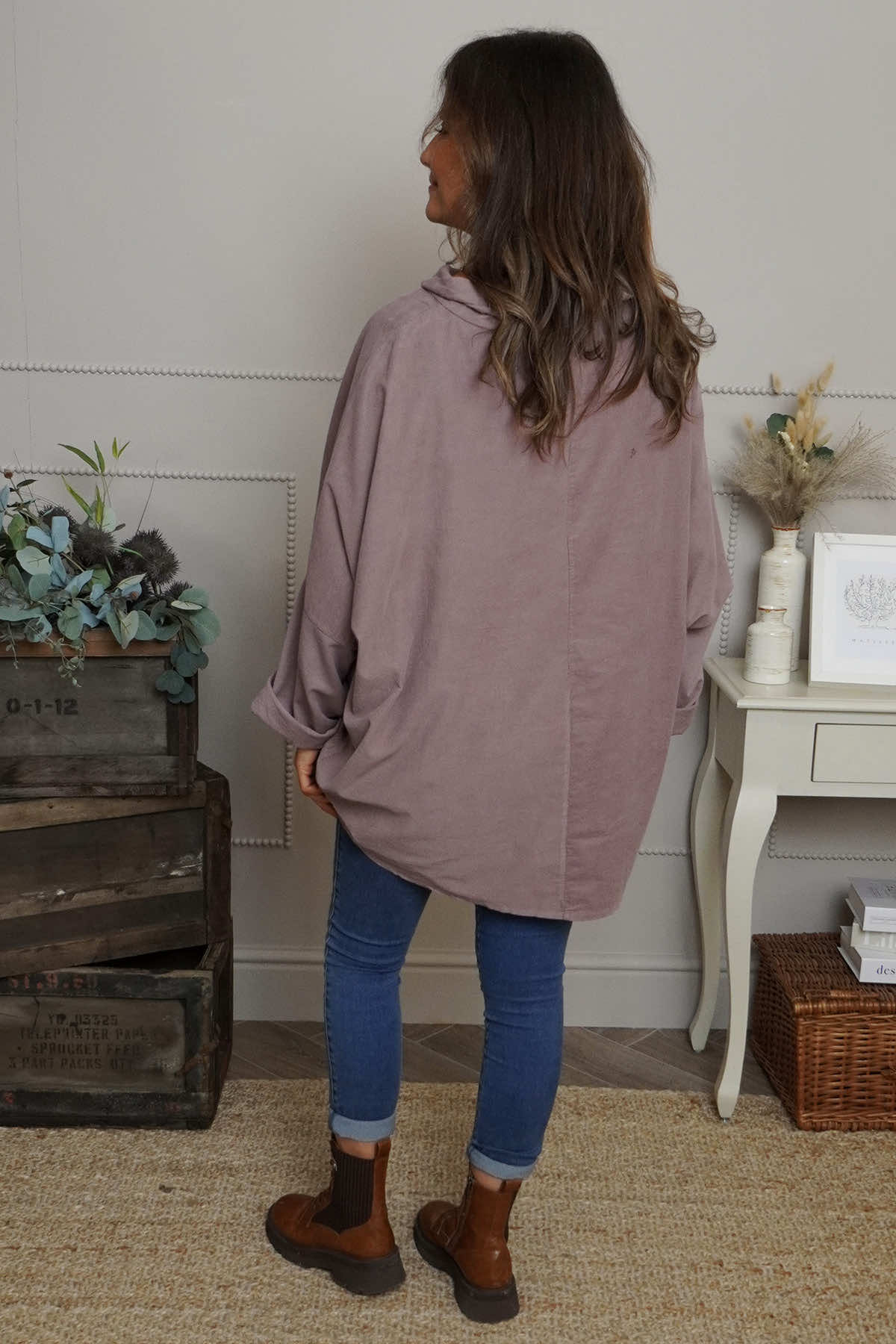 Rhianna Cowl Needlecord Top Mauve