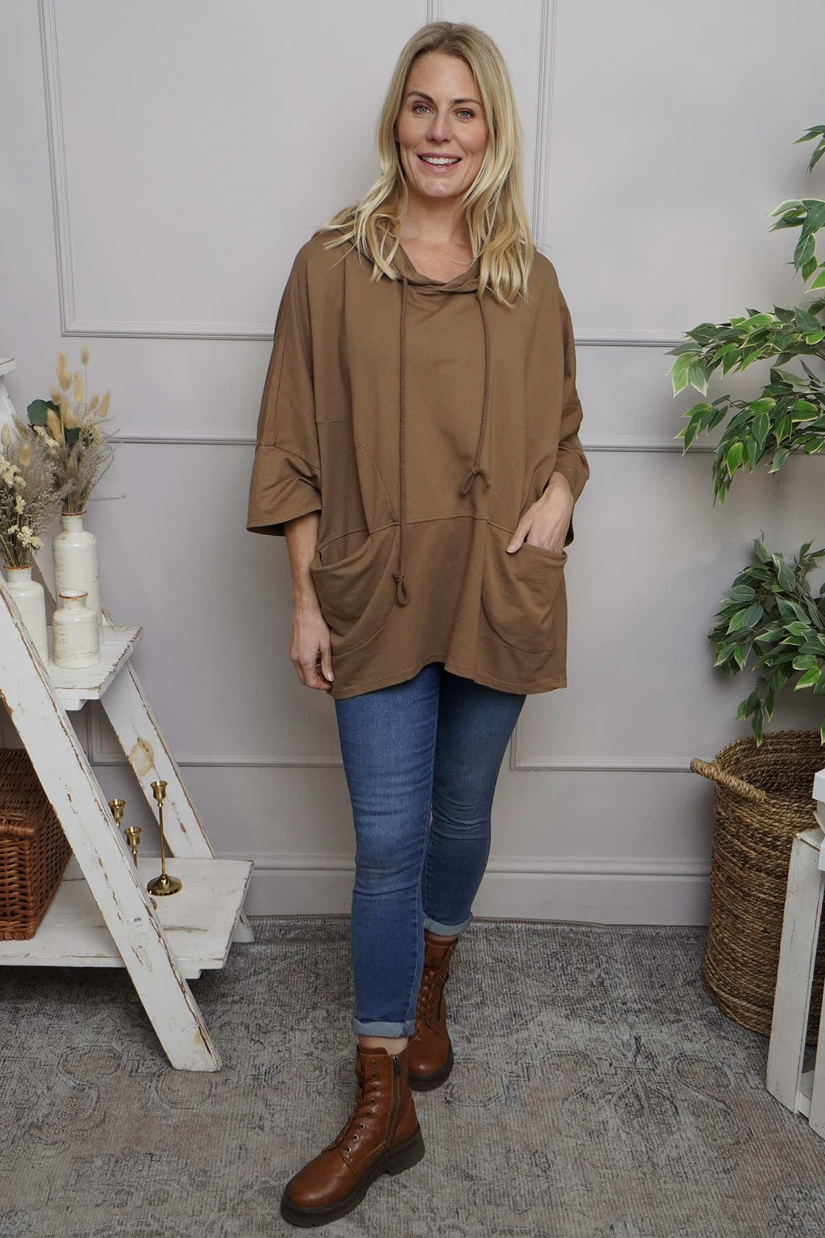 Aretha Hooded Cotton Top Nutmeg