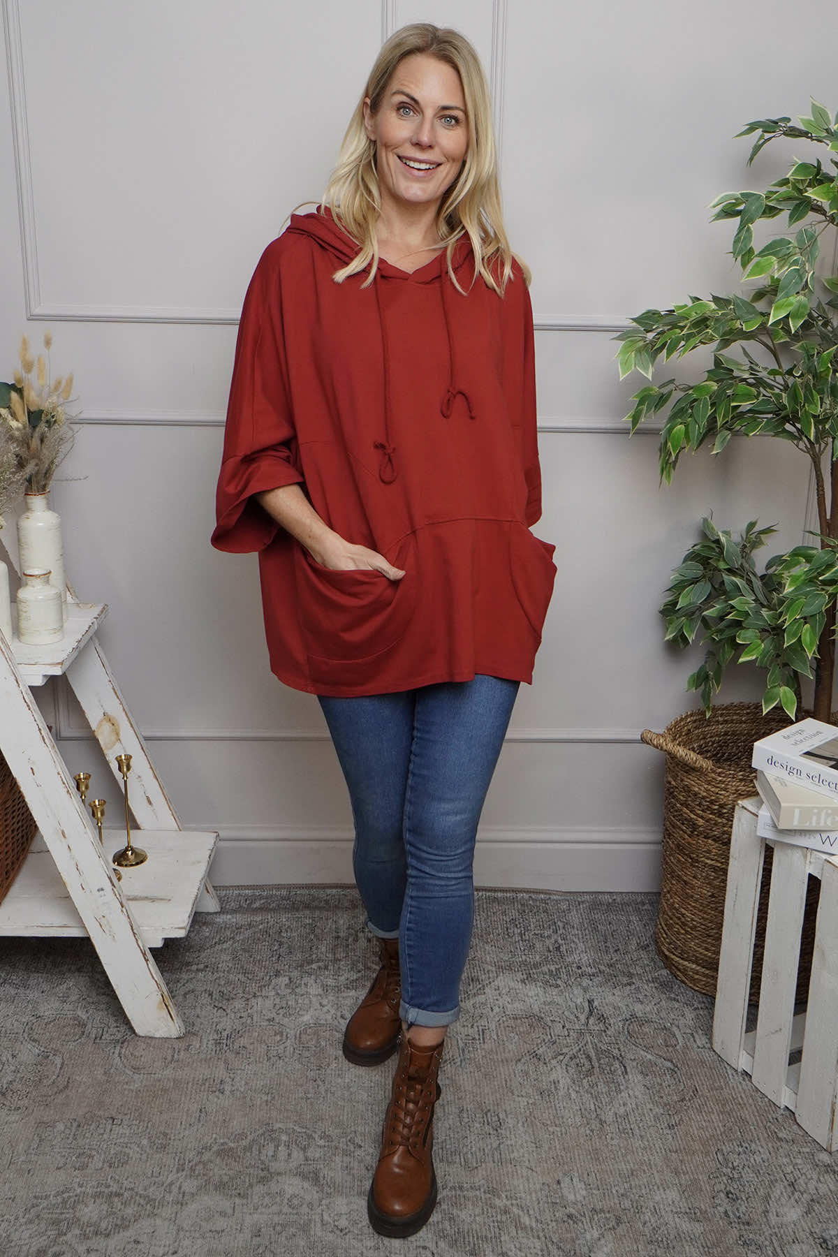 Aretha Hooded Cotton Top Red