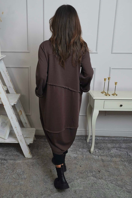 Minnie Seam Detail Cotton Tunic Cocoa - Image 4