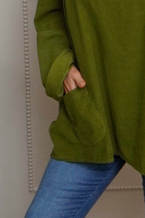 Rhianna Cowl Needlecord Top Olive - Image 3