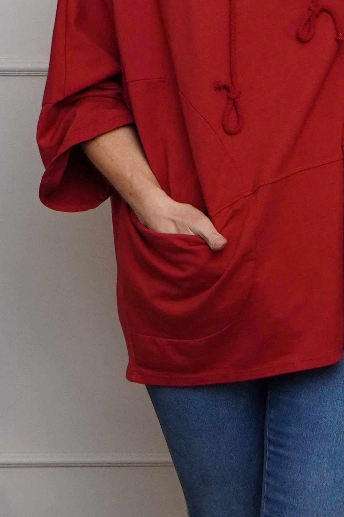 Aretha Hooded Cotton Top Red