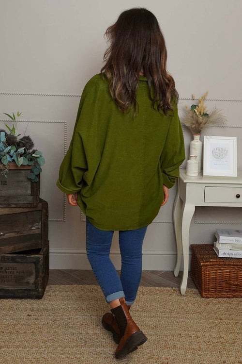 Rhianna Cowl Needlecord Top Olive - Image 4