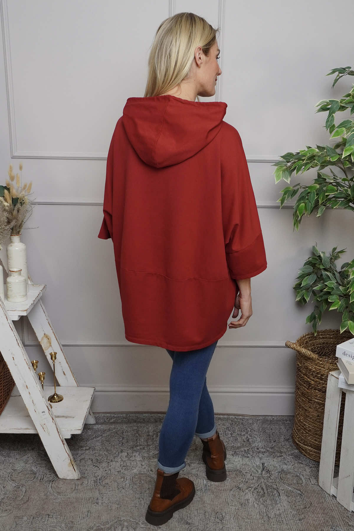 Aretha Hooded Cotton Top Red