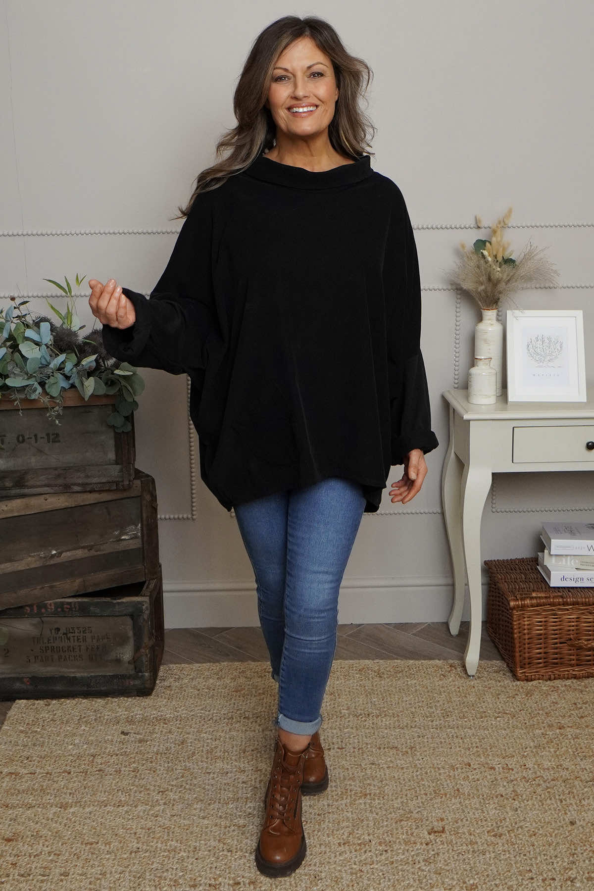 Rhianna Cowl Needlecord Top Black