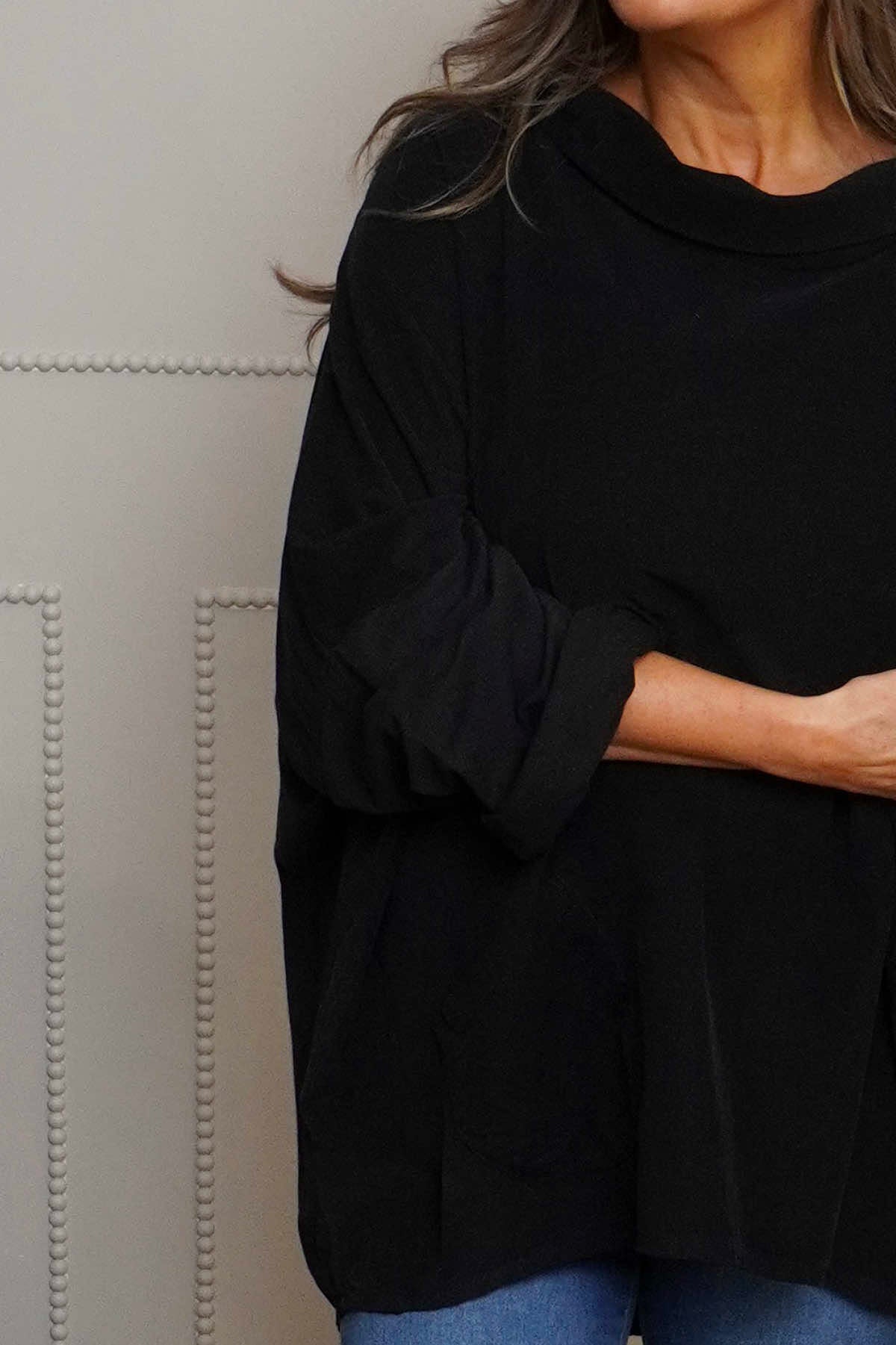 Rhianna Cowl Needlecord Top Black