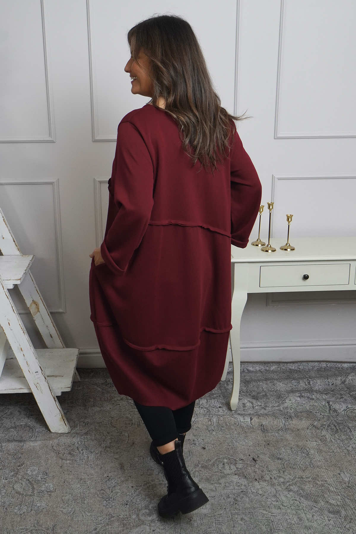 Minnie Seam Detail Cotton Tunic Wine