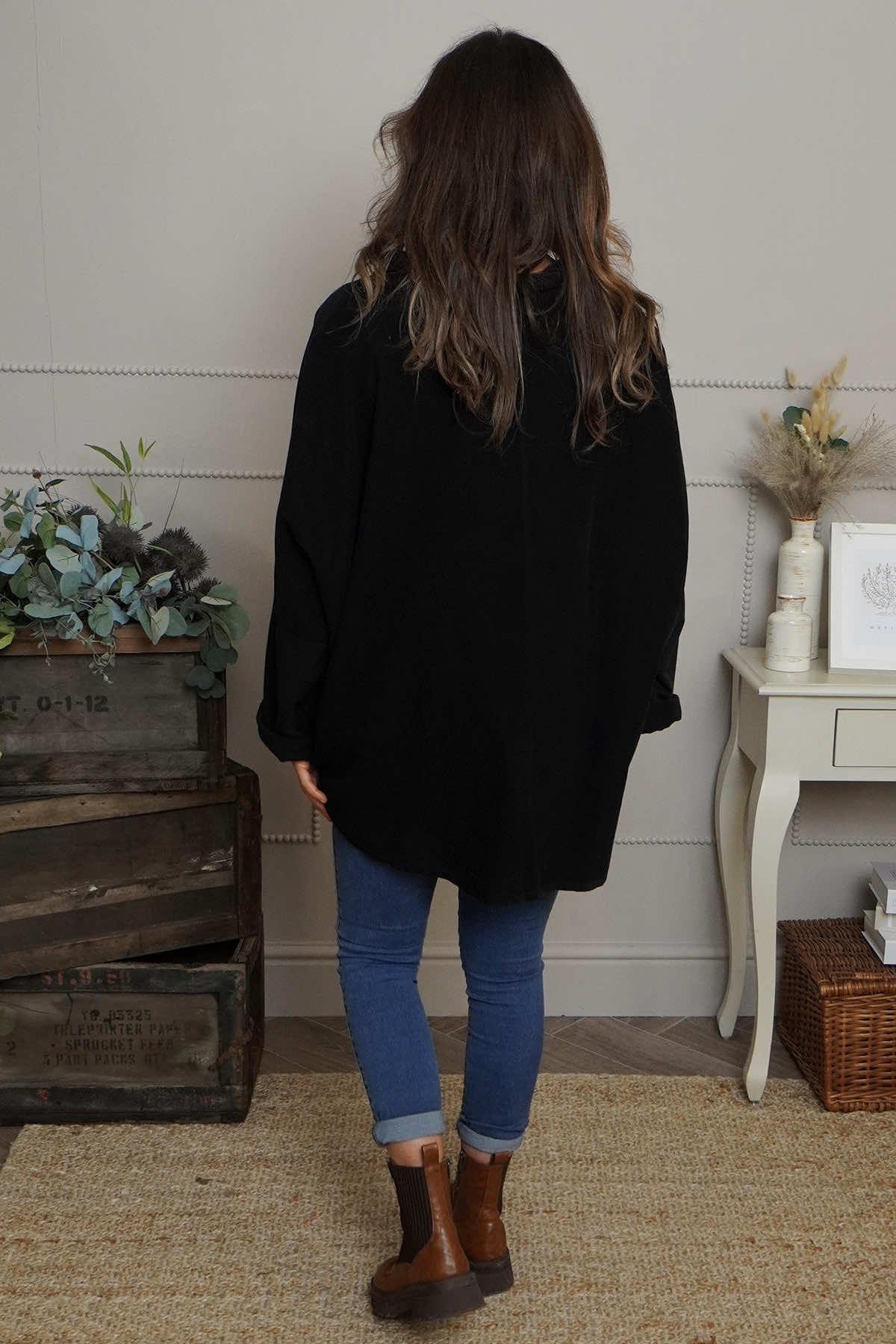 Rhianna Cowl Needlecord Top Black