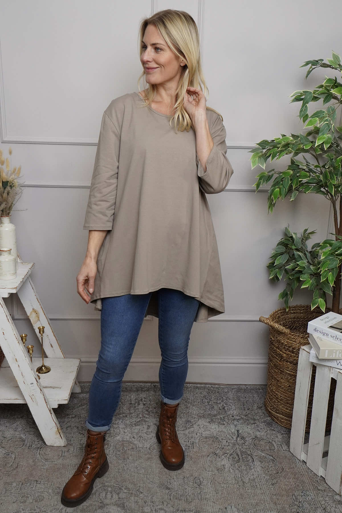 Lulu Button Back Cotton Top Mocha