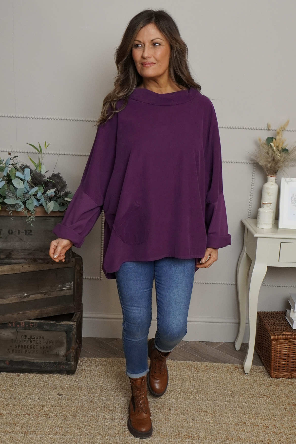 Rhianna Cowl Needlecord Top Purple