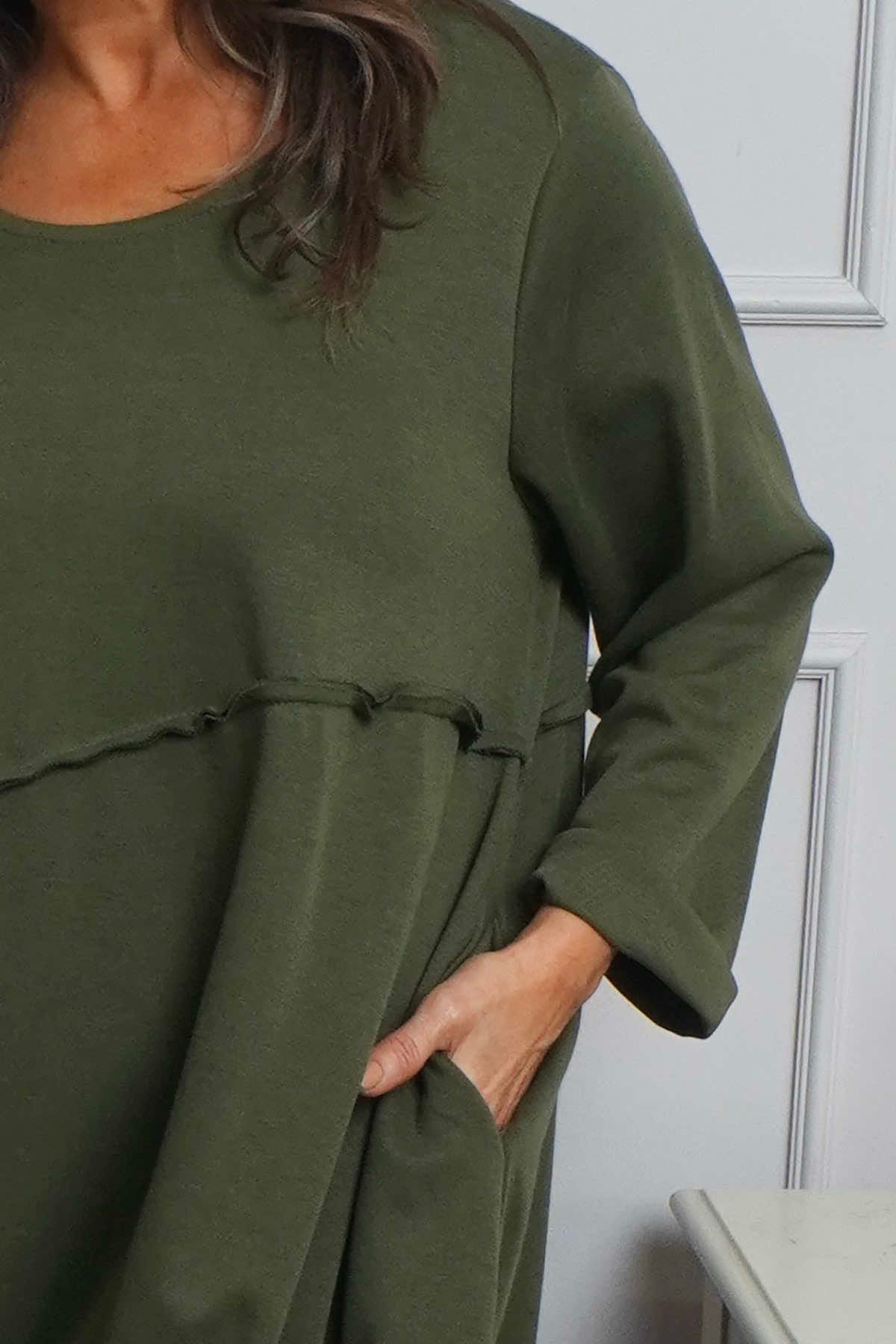 Minnie Seam Detail Cotton Tunic Khaki