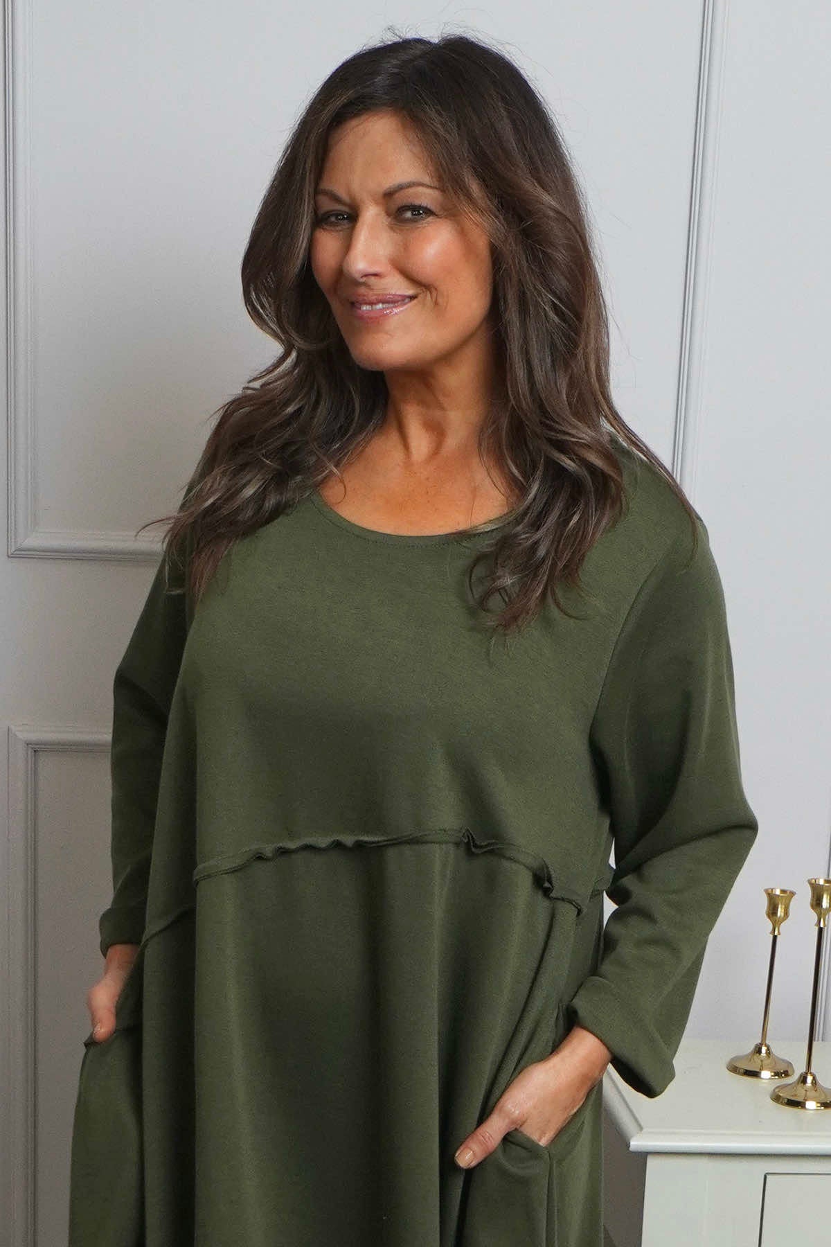 Minnie Seam Detail Cotton Tunic Khaki