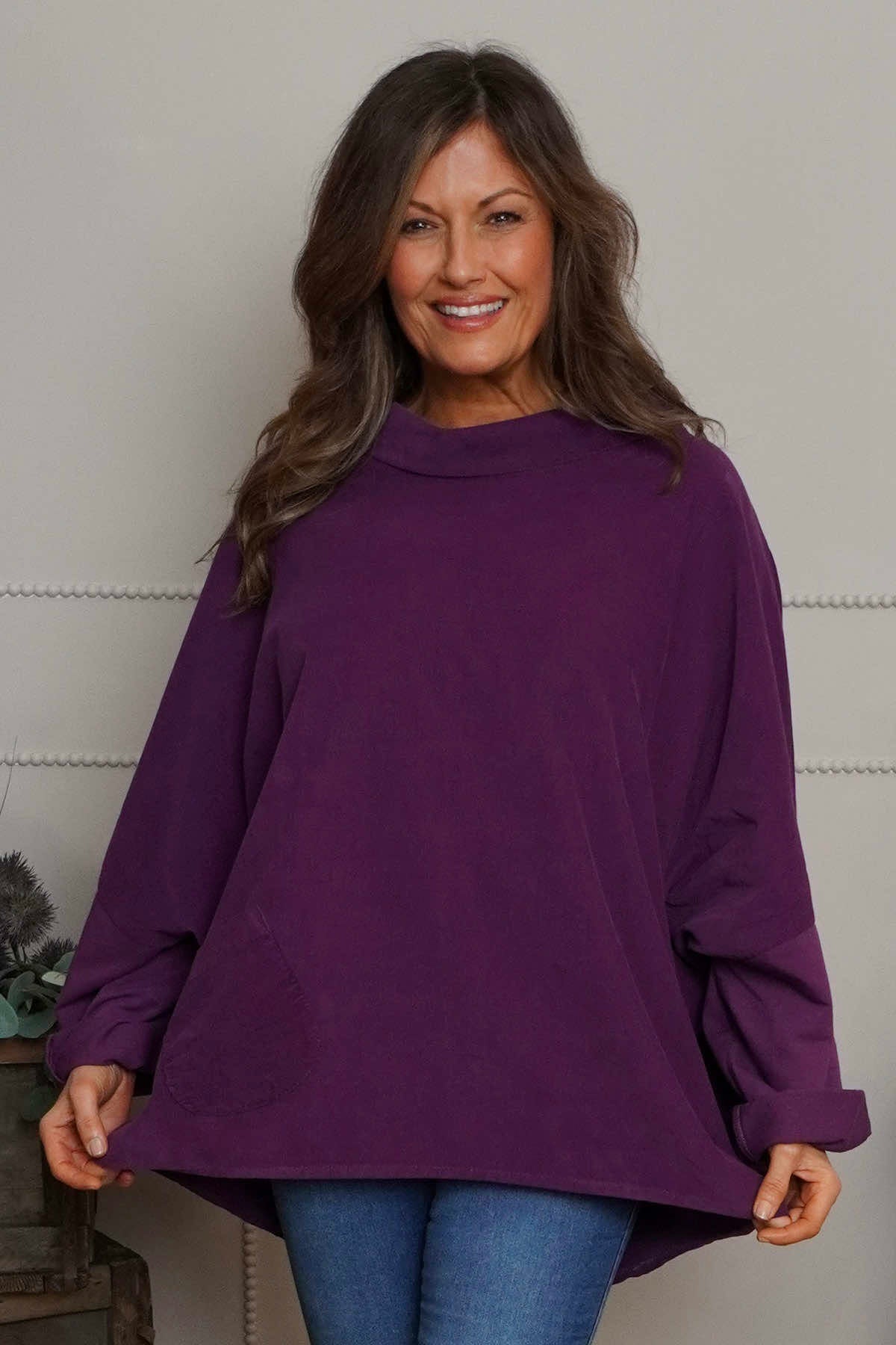 Rhianna Cowl Needlecord Top Purple