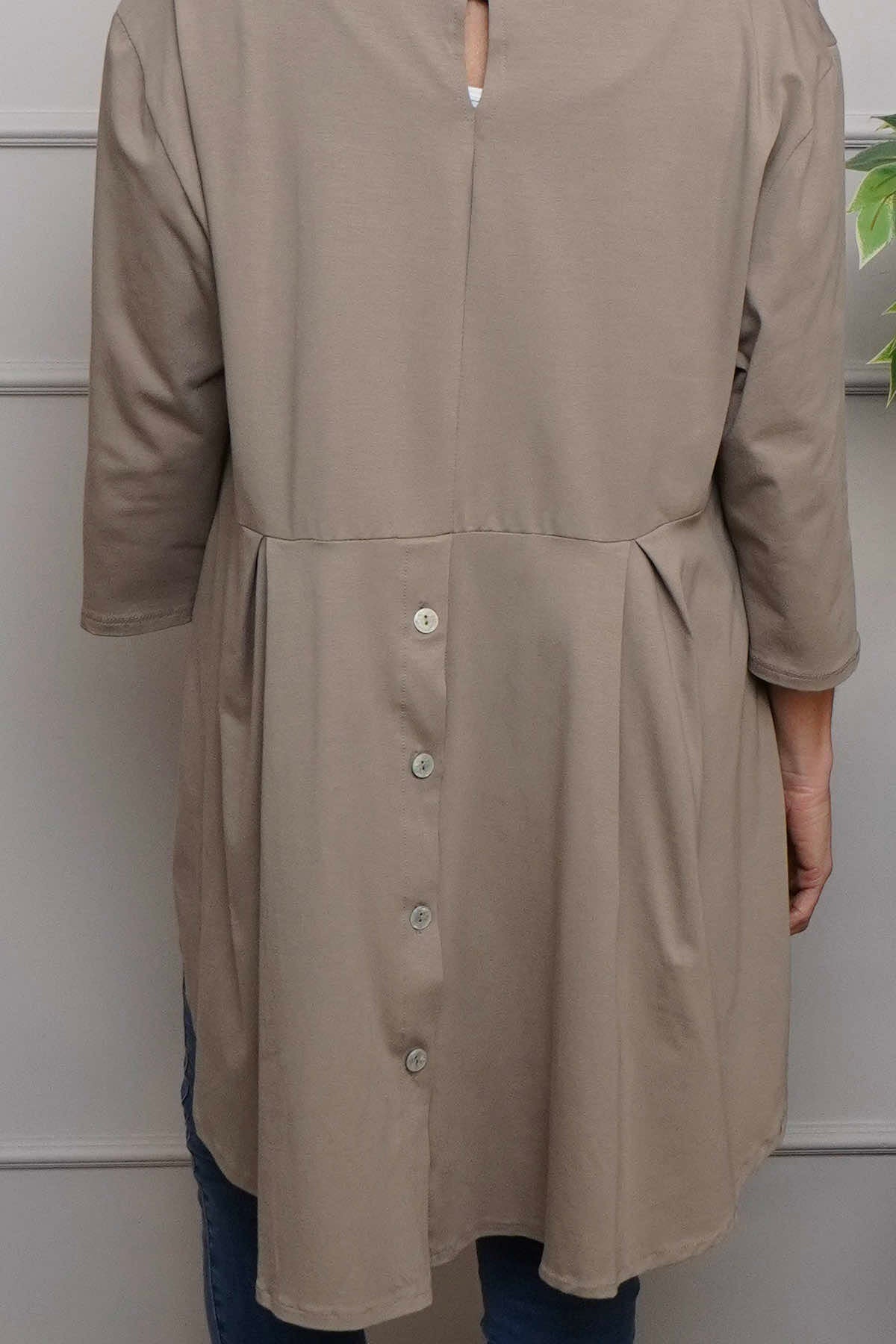 Lulu Button Back Cotton Top Mocha