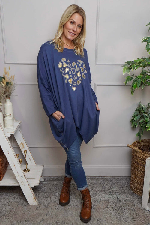 Evette Heart Cotton Top Dark Blue - Image 2