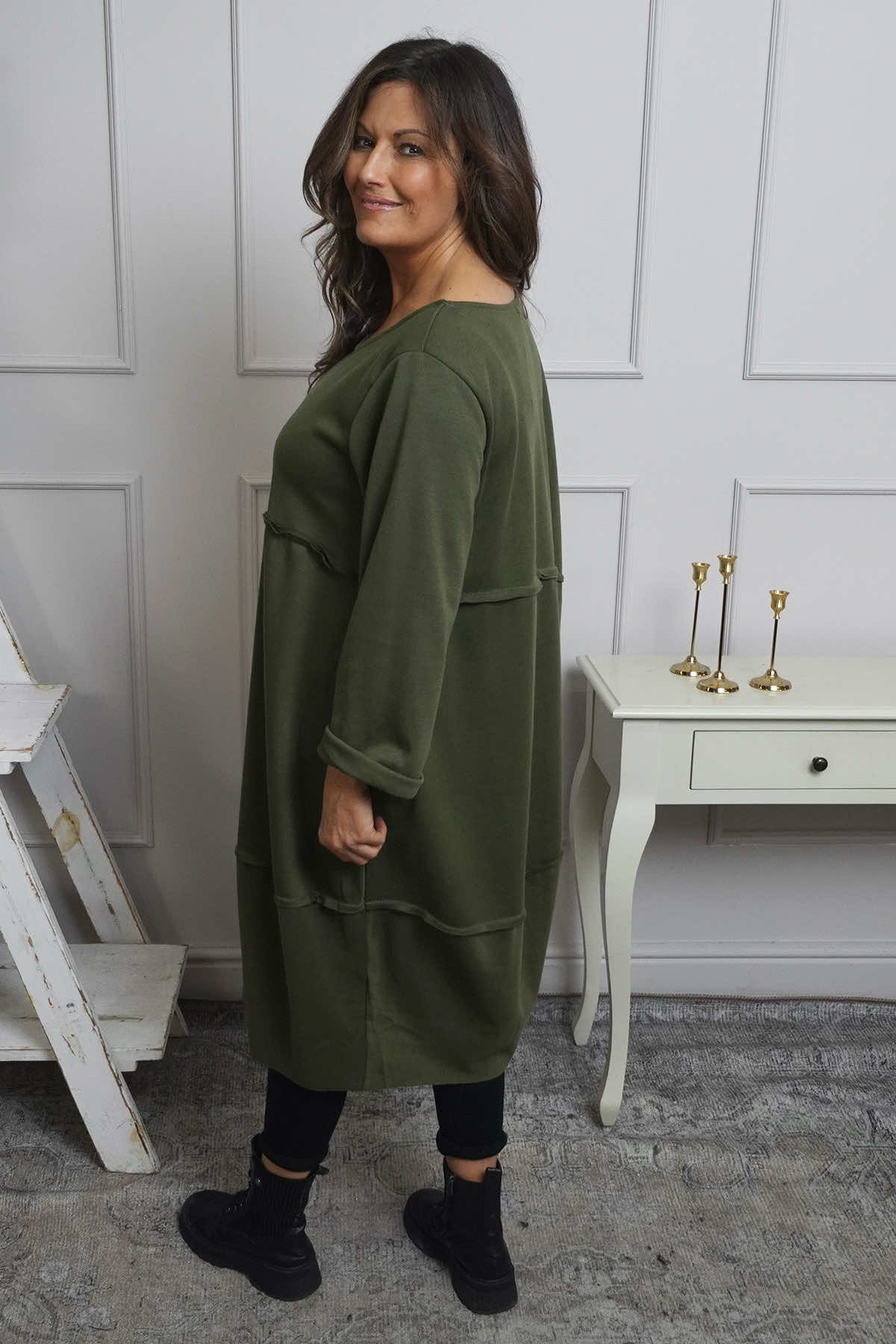 Minnie Seam Detail Cotton Tunic Khaki