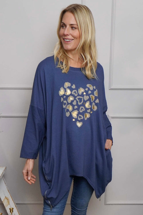 Evette Heart Cotton Top Dark Blue - Image 1