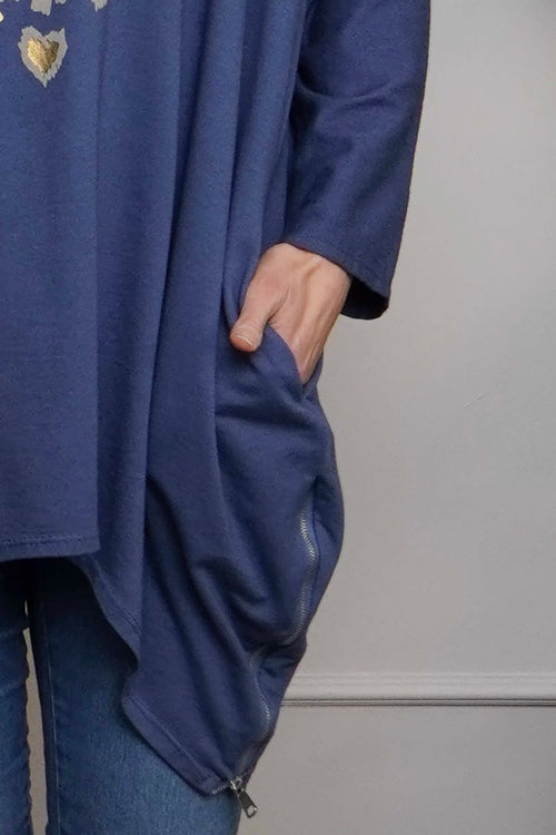 Evette Heart Cotton Top Dark Blue - Image 3