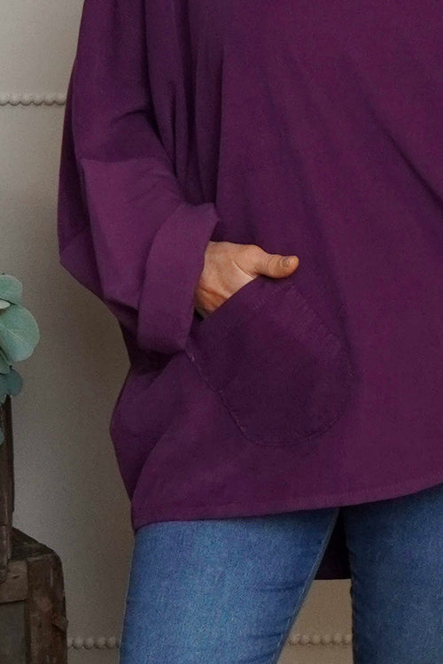 Rhianna Cowl Needlecord Top Purple - Image 3