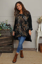 Kacey Print Needlecord Top Black Black - Kacey Print Needlecord Top Black